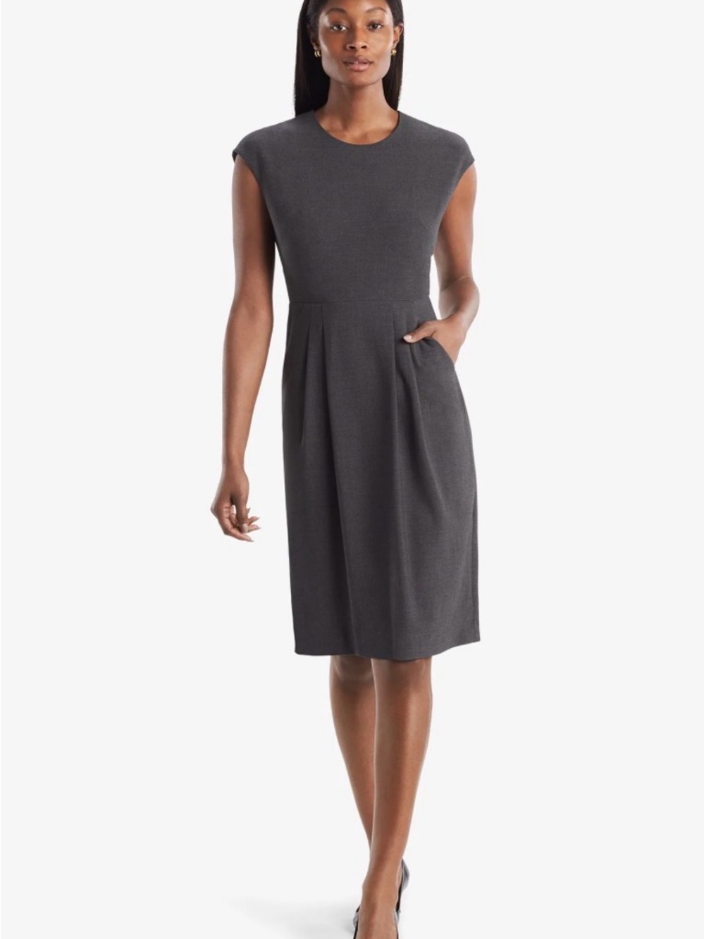 M.M. Lafleur The Marsha Dress Twill Charcoal Gray Midi Sheath Dress Size 8
